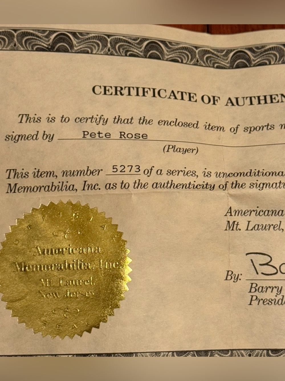 Pete Rose Autographed Signed Baseball - Vintage Americana Memorabilia COA #5273 - Picture 4 of 13